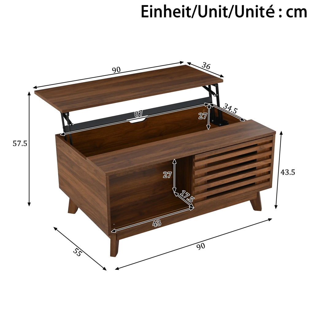 Tavolino da Salotto Moderno in MDF con Piano Regolabile, Porta a Persiana Scorrevole, Finitura Noce, 90x55x57,5 cm