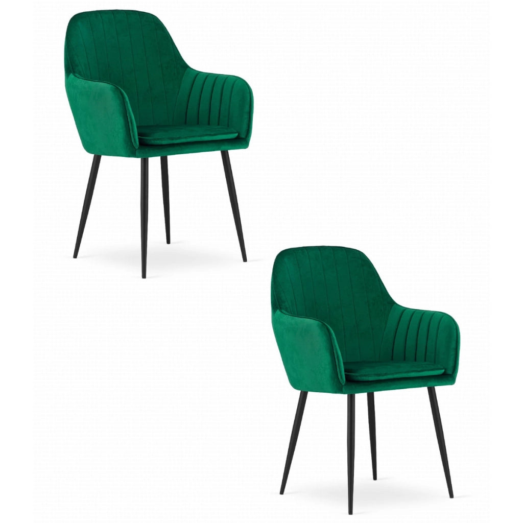 Set di 2 poltroncine Lugo in velluto verde con gambe nere