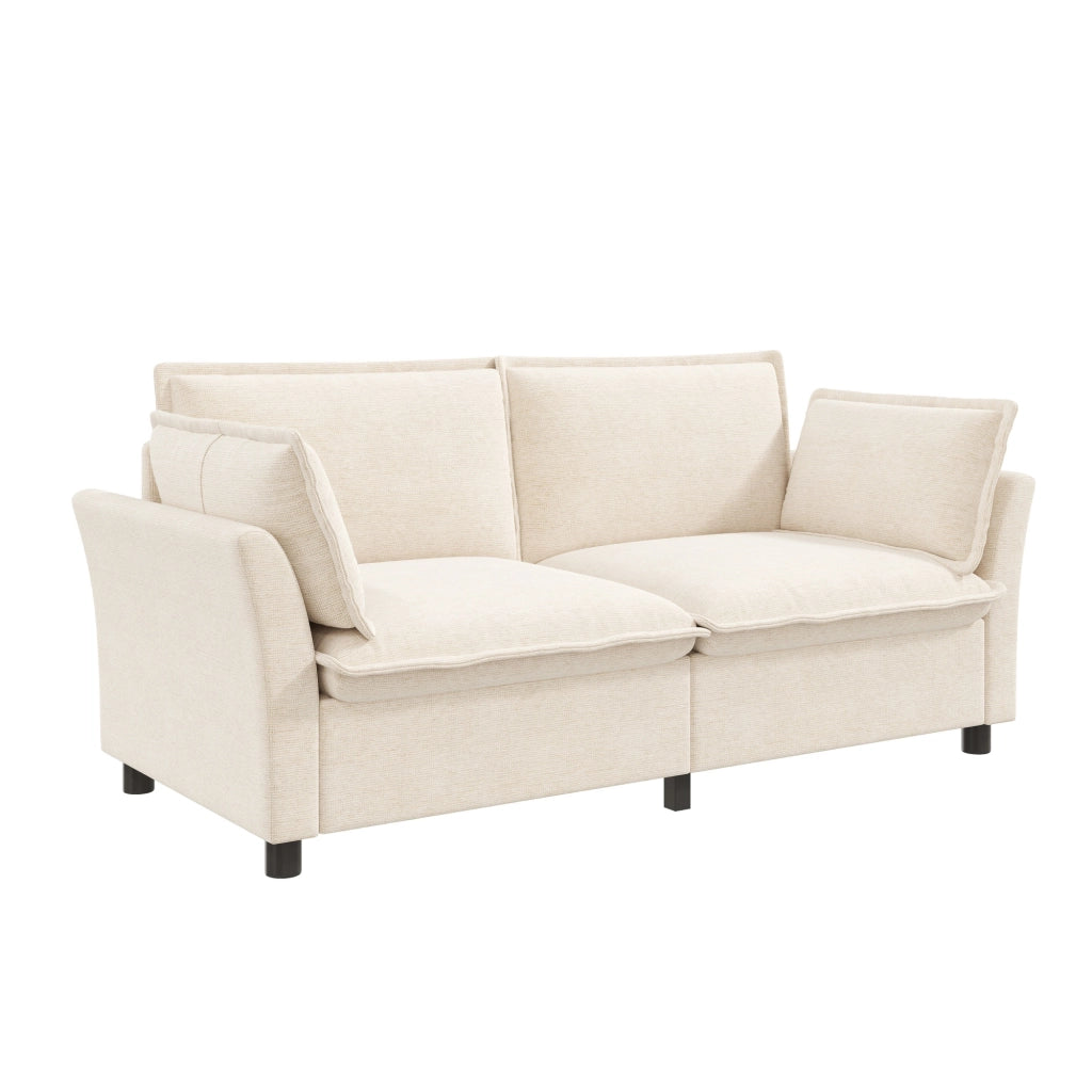 Divano lineare 2 posti - con cuscini per bracciolo e seduta ampia - in chenille beige
