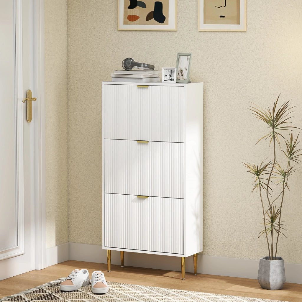 Scarpiera con ante, cassetti e ripiani regolabili ¨C zephmum ¨C bianco 60x24x122,5cm