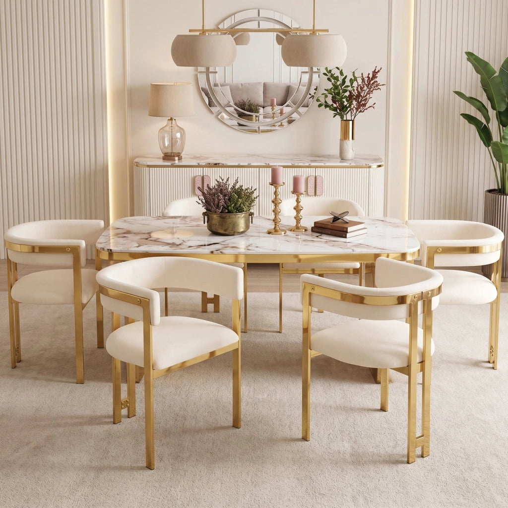 SEDIA Set da 6 pezzi in Chenille Beige e Oro 60x50x76 cm