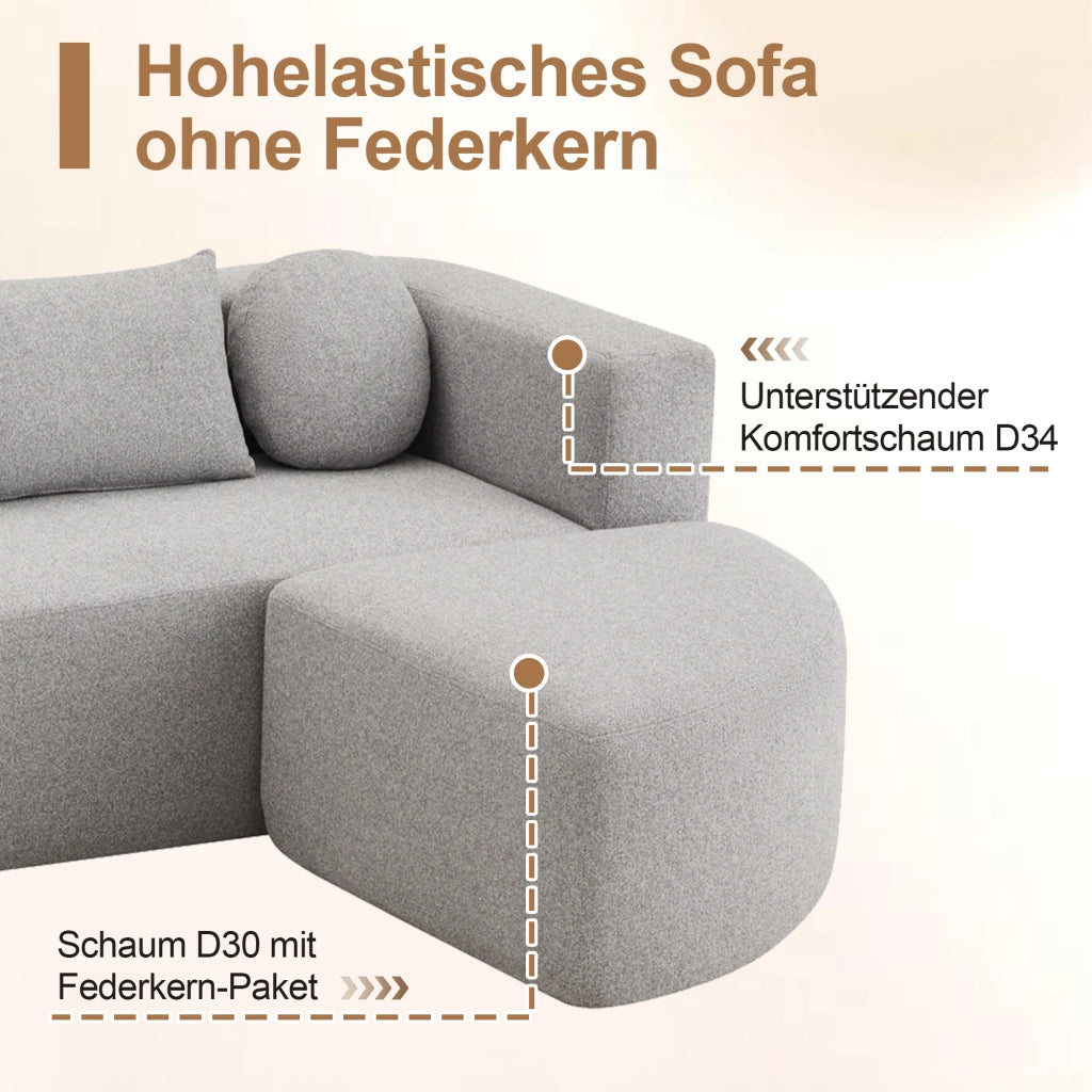 Divano letto modulare in ciniglia grigio con imbottitura elastica già compresso senza montaggio 68 × 292 × 165 cm