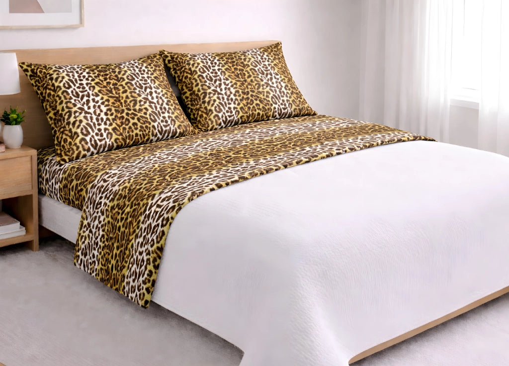 Completo Lenzuola In 100% Cotone Matrimoniale Dis. Leopardato C.N.