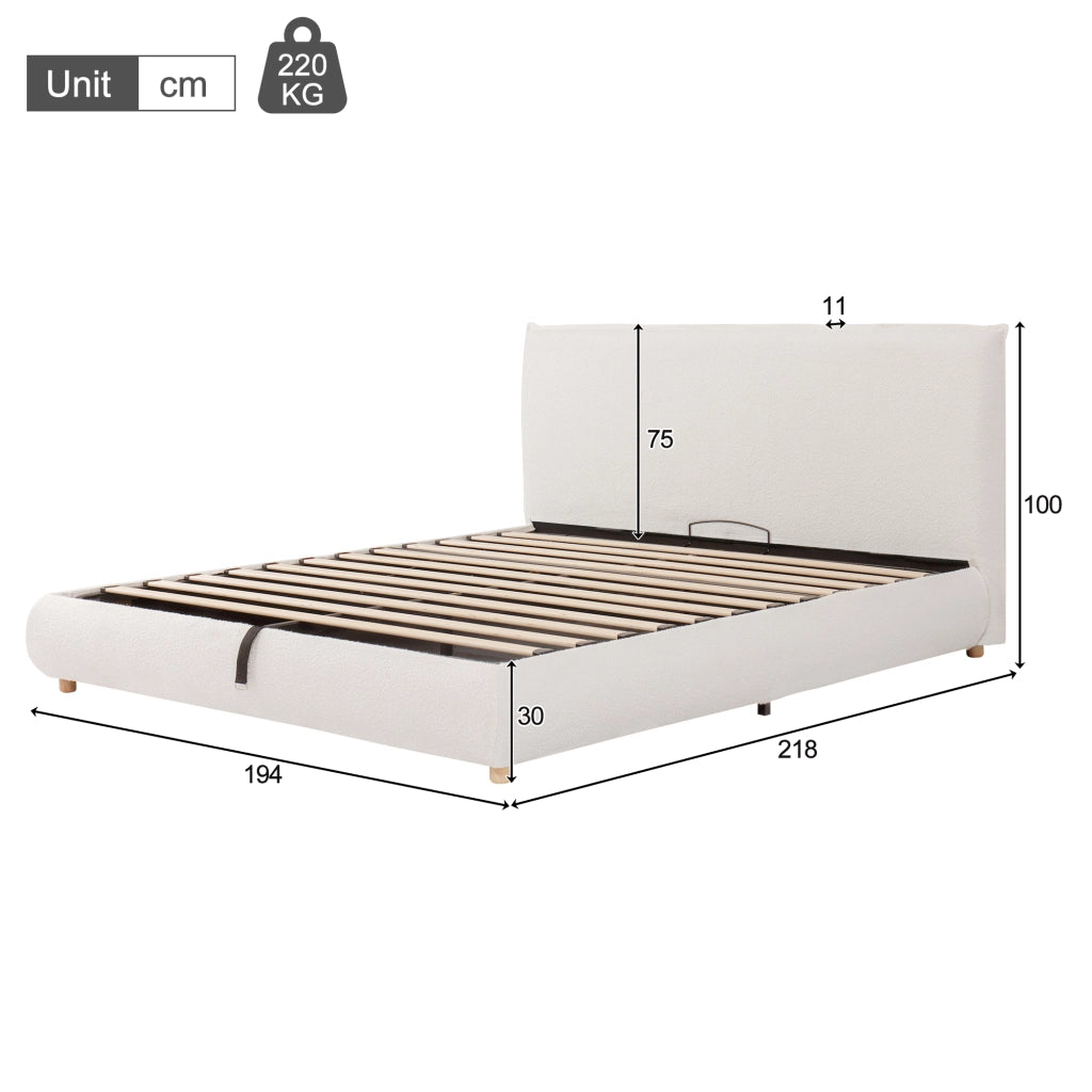 letto imbottito bouclé bianco 194 x 218 cm