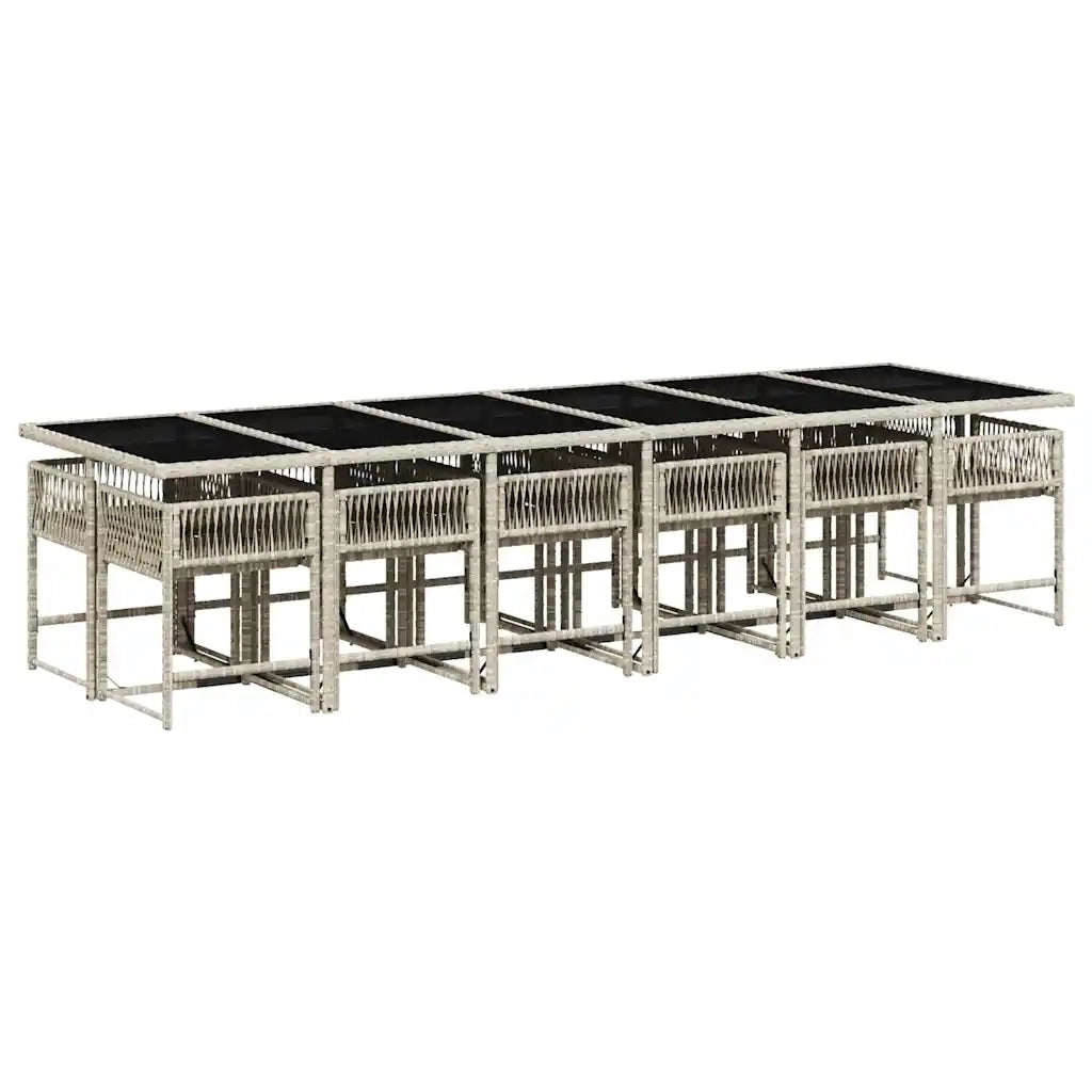 Set da Pranzo da Giardino 13pz con Cuscini Grigio in Polyrattan