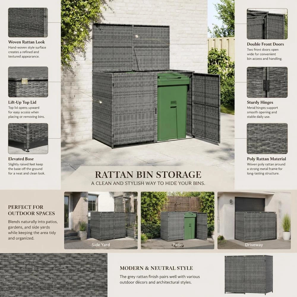 Bin Storage Box For 2 Bins, Poly Rattan Anthracite, 148x77x111 Cm
