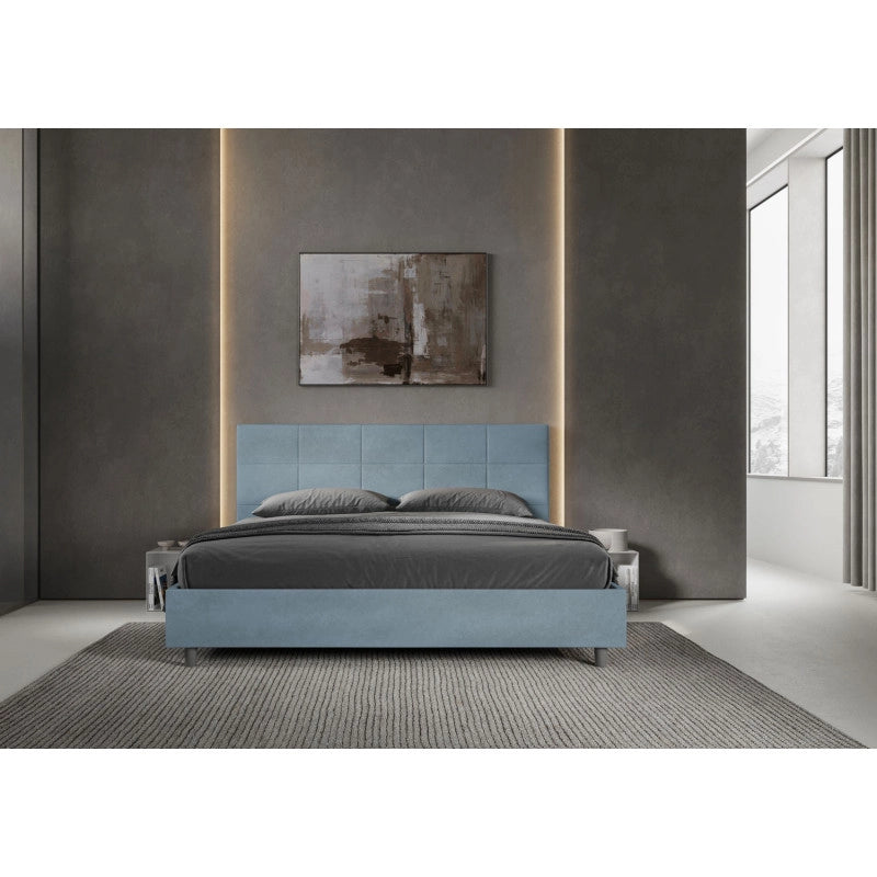 Letto imbottito Matrimoniale 190x190 cm Mika - Con rete,Microfibra,Azzurro