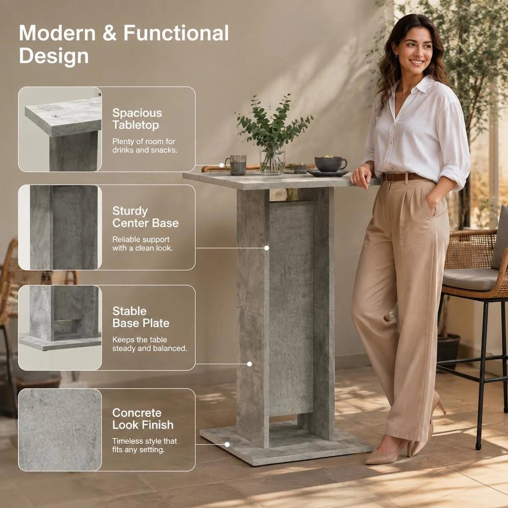 Bistro Table, Concrete Grey, 60x60x75 Cm, Wood-based Material