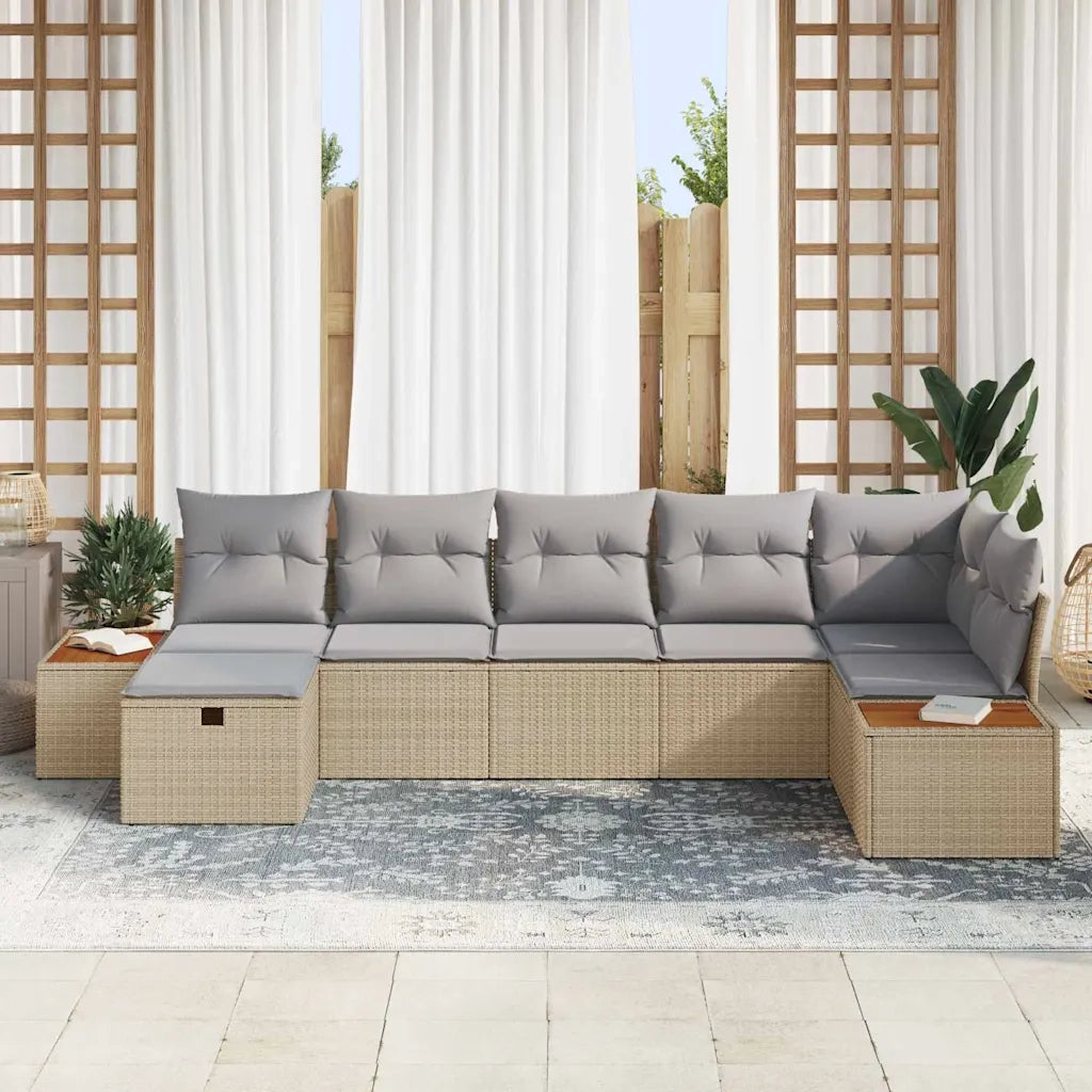 Set Divano da Giardino con cuscino 7 pcs Beige Poly Rattan 3360974