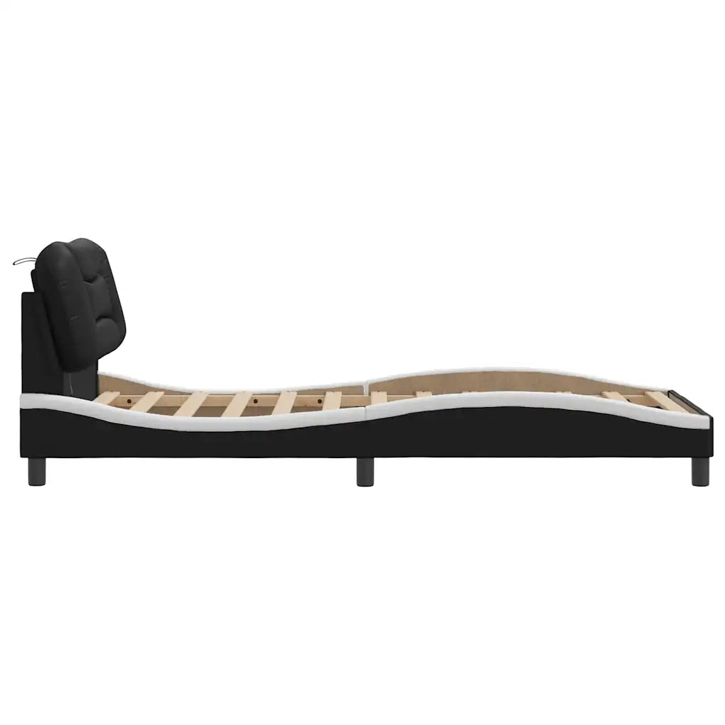 Letto singolo | Letto per adulti | Giroletto con LED senza Materasso Hvar Nero e Bianco 90x190 cm
