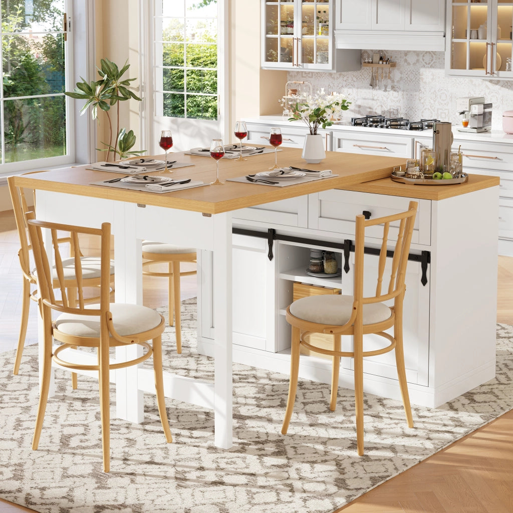 Mobile contenitore con piano girevole a 360°, ante scorrevoli e cassetti per cucina bianco 120 × 40 × 72 cm