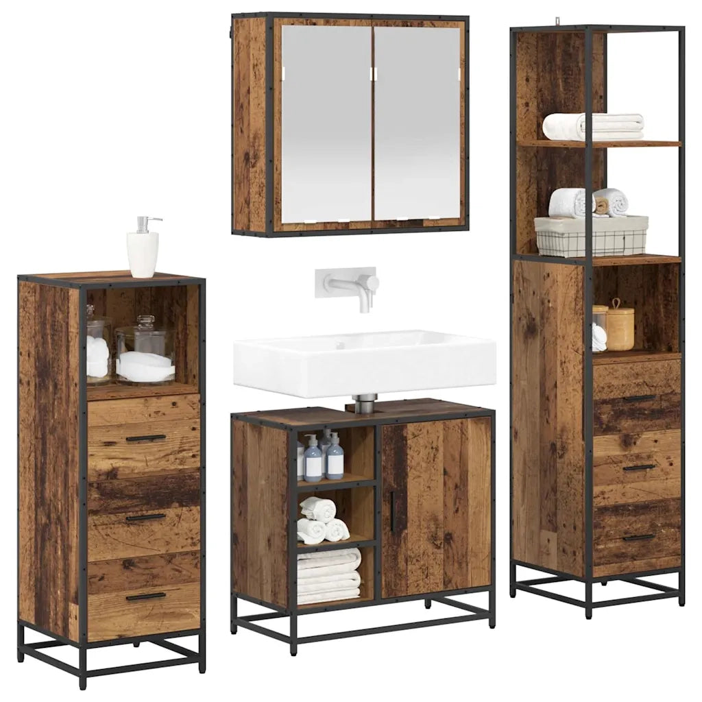Set di mobili per il bagno con cassetto 4 pcs Legno vecchio
