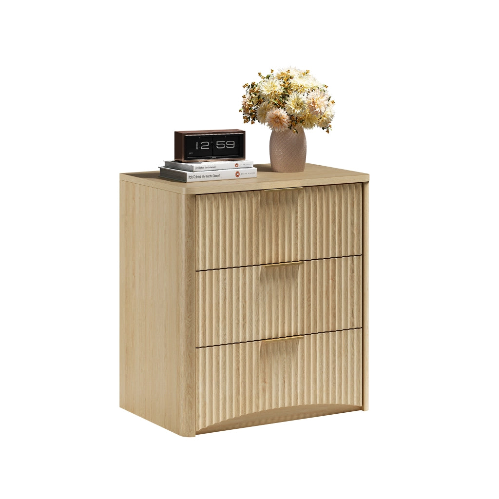 Comodino con 3 cassetti guide ammortizzate maniglie in metallo dorate MDF rovere 58 × 38 × 64 cm