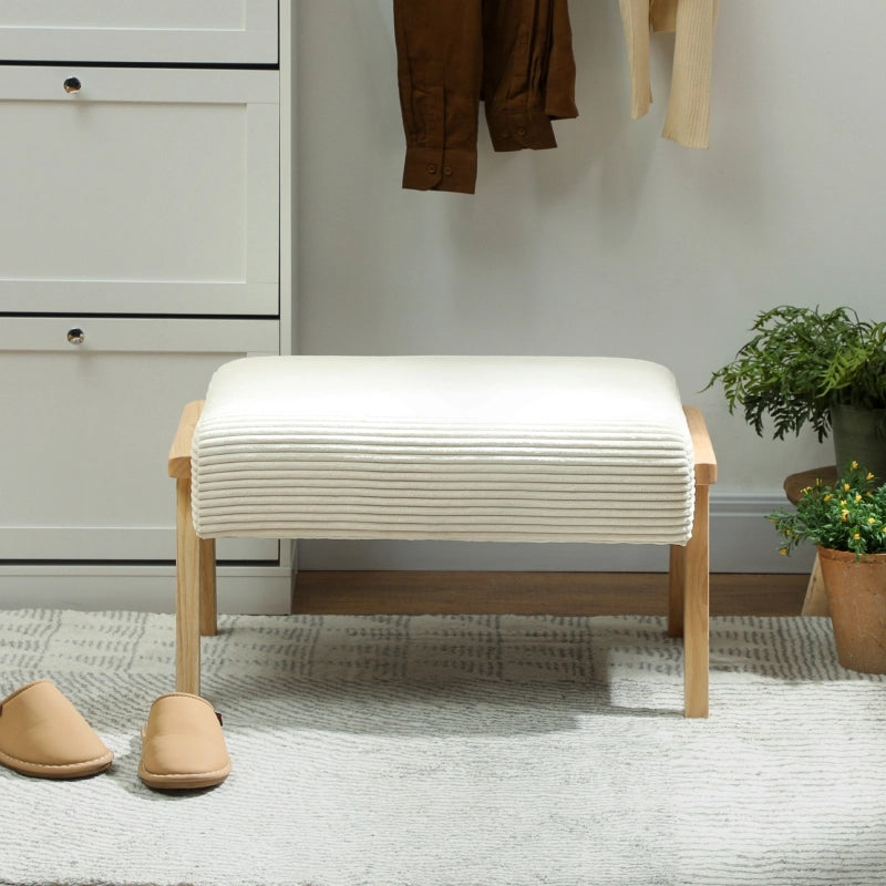 Repose-pied imbottito in Poliestere con gambe in legno, stile retrò, Bianco crema 70 × 46 × 40 cm