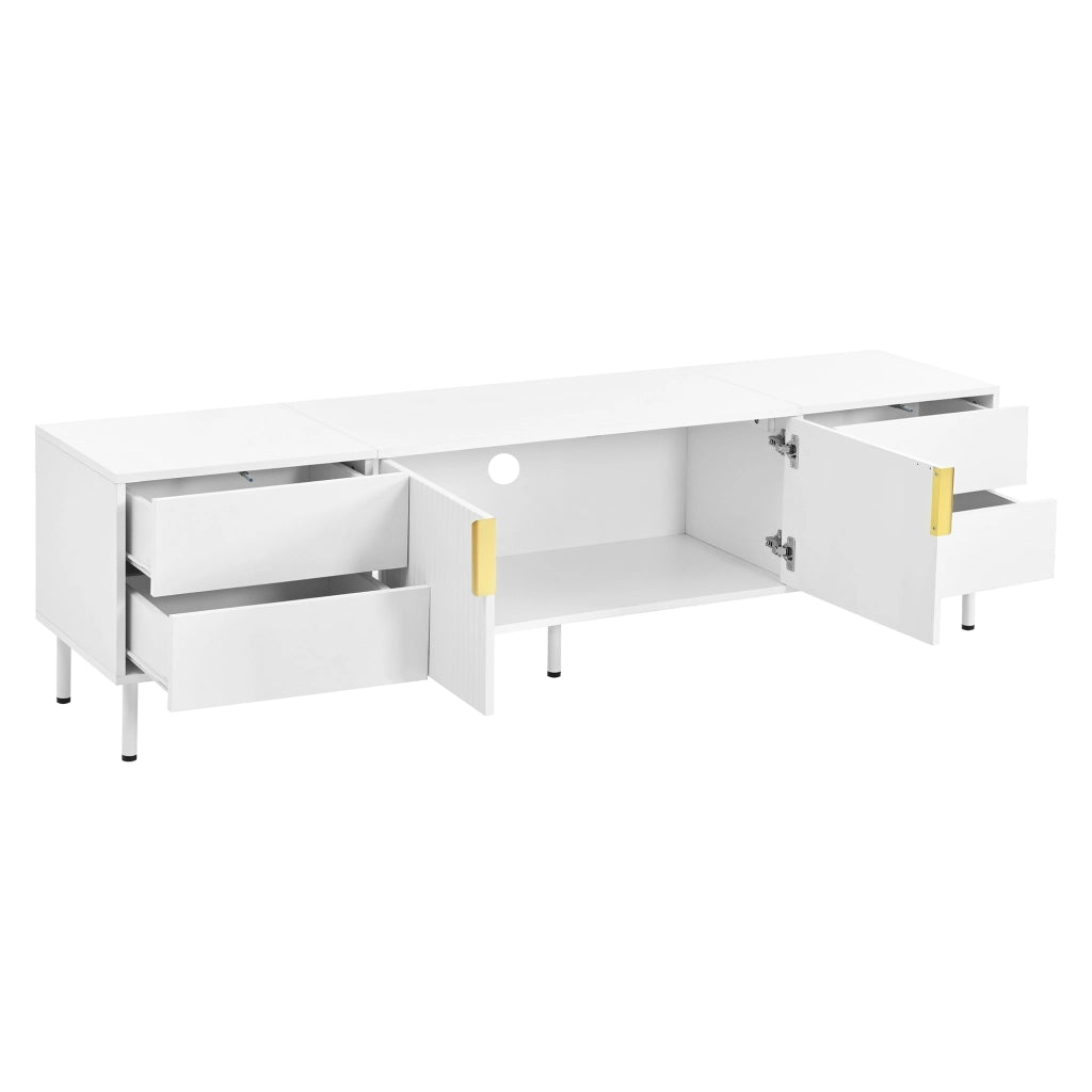 Mobile TV 180x40x49.5 cm con 4 cassetti e passacavi in MDF e truciolare bianco