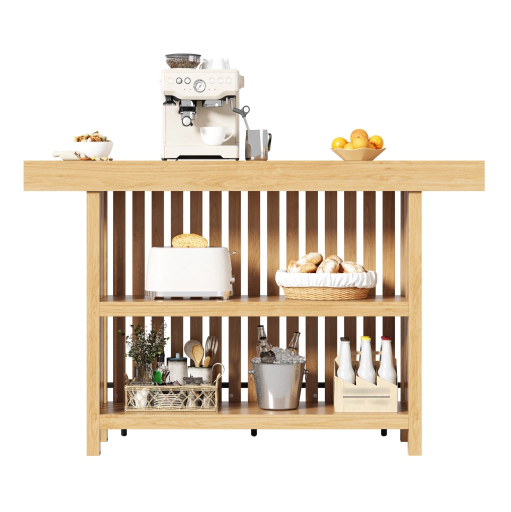 Tavolo bar 160x40x105 cm con ripiani a 2 livelli e poggiapiedi in MDF naturale HOMVRA
