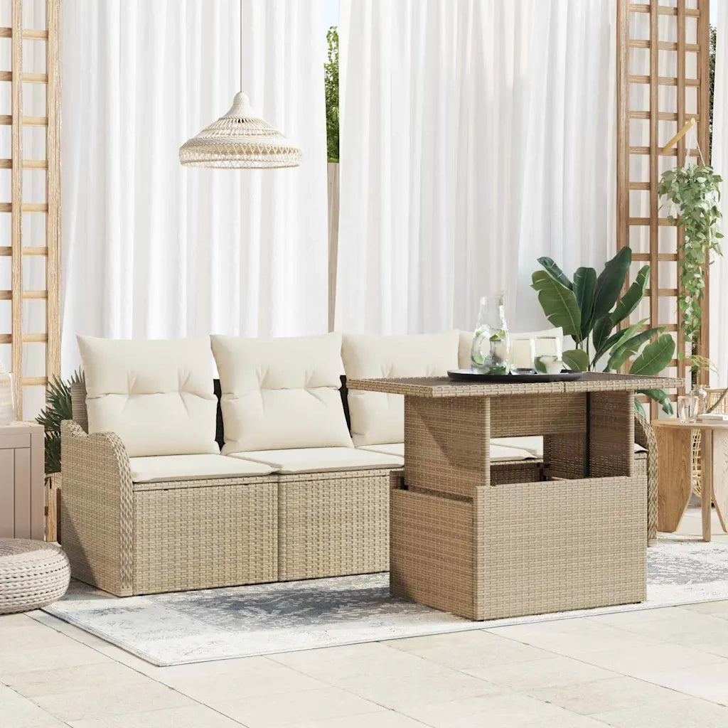 Set Divano da Giardino 5 pcs Beige Rattan in Polipropilene