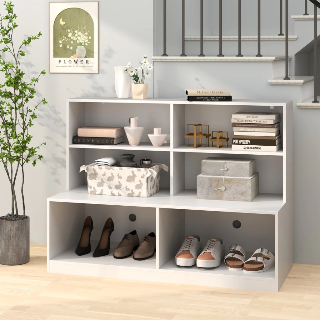 Scarpiera da ingresso di armadio e panchina 2-in-1 per soggiorno, Scarpiera da ingresso con 6 cubi e 2 kit antiribaltamento Bianco-Scarpiere