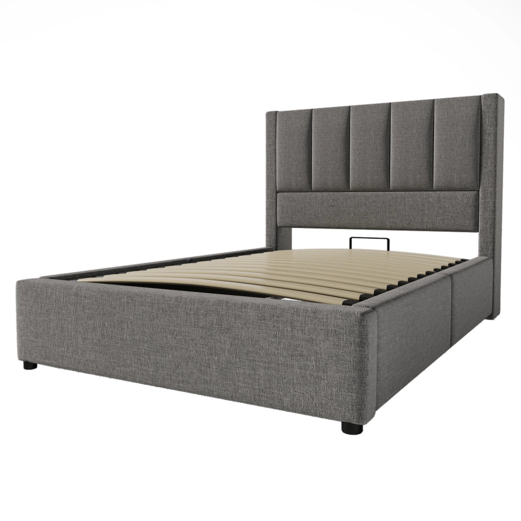 Letto singolo contenitore 90x200 cm in lino grigio