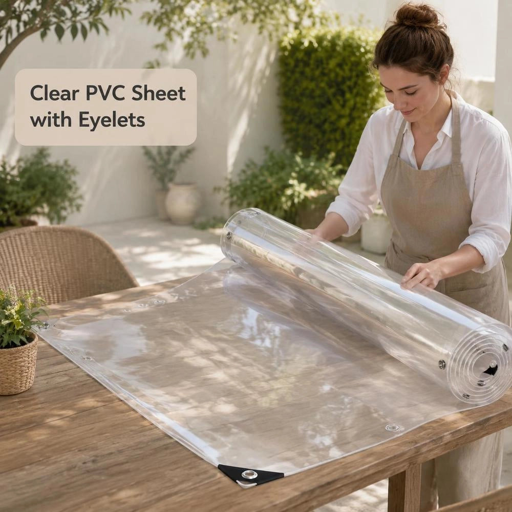 Telo trasparente con occhielli, 4x8 m, in PVC, durevole e versatile, ideale per esterni, giardino e balcone