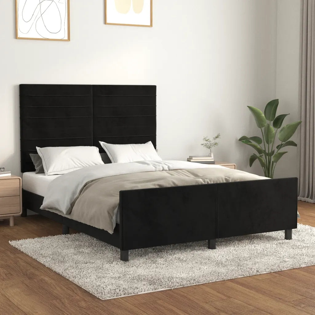 Letto matrimoniale | Letto per adulti | Giroletto senza Materasso Nero 140x200 cm in Velluto