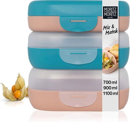 Set di 3 scatole per picnic colorate con contenitori per bambini - inerte al BPA e lavabile in lavastoviglie