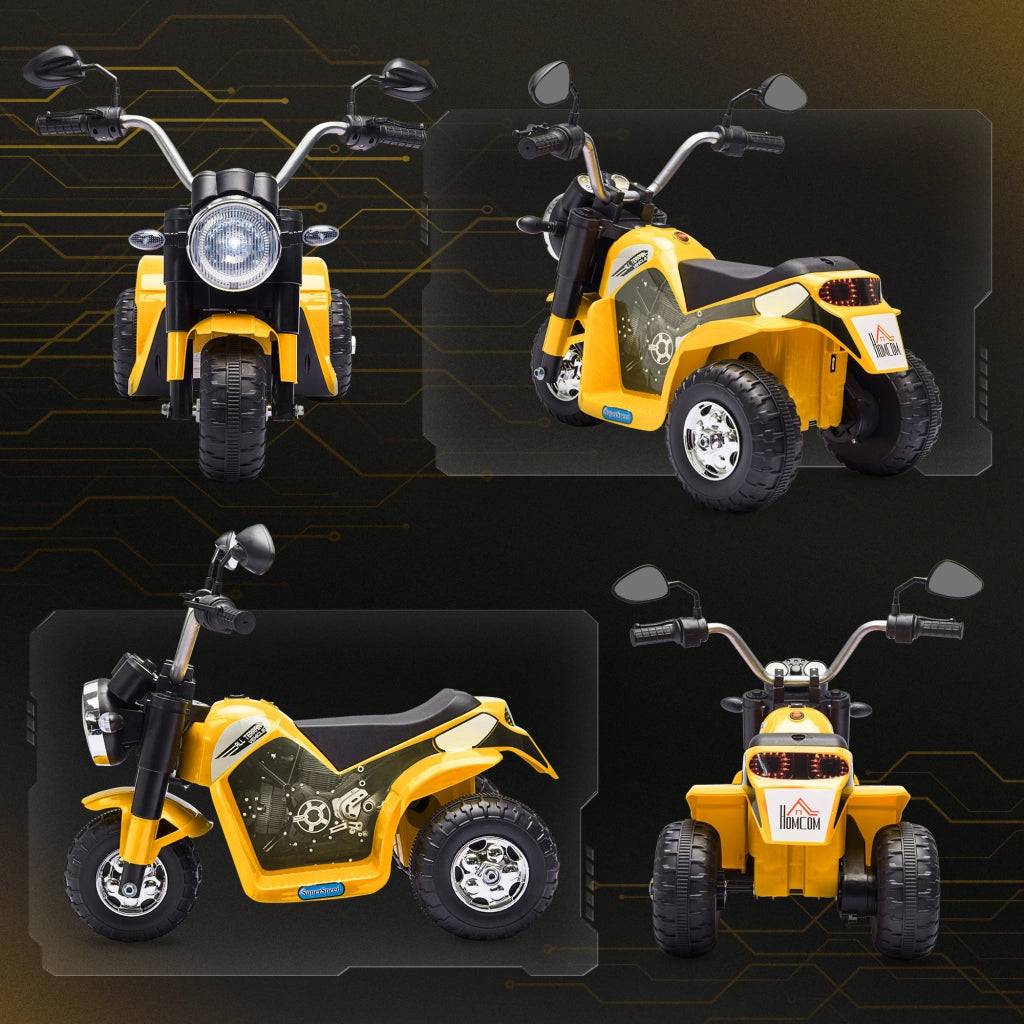 EasyComfort Moto Elettrica per Bambini a 3 Ruote con Luci e Suoni, Batteria Ricaricabile 6V, Velocità 2 km/h, per Bimbi da 18-36 Mesi, 72cmx57cmx56cm Gialla