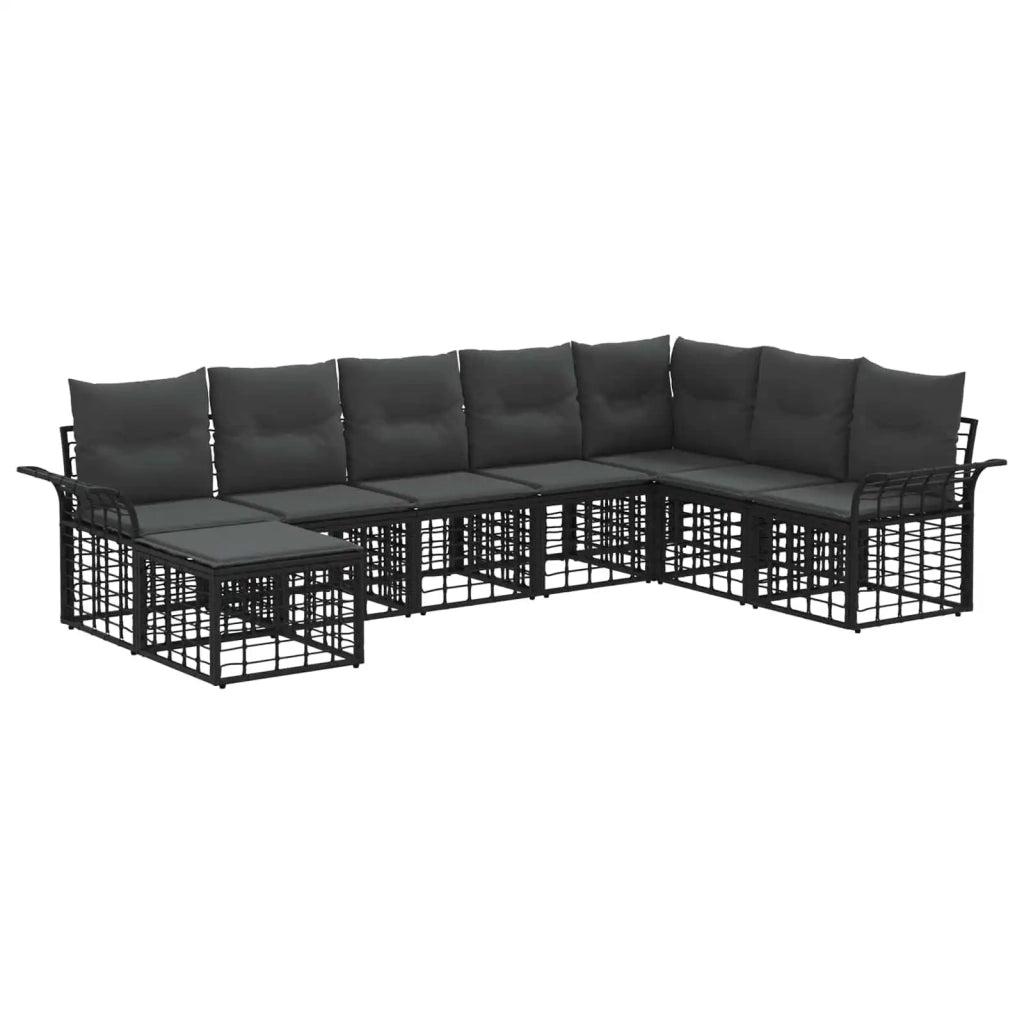 Set di divani da esterno 8 pz Nero e Grigio scuro Poliestere 3437749