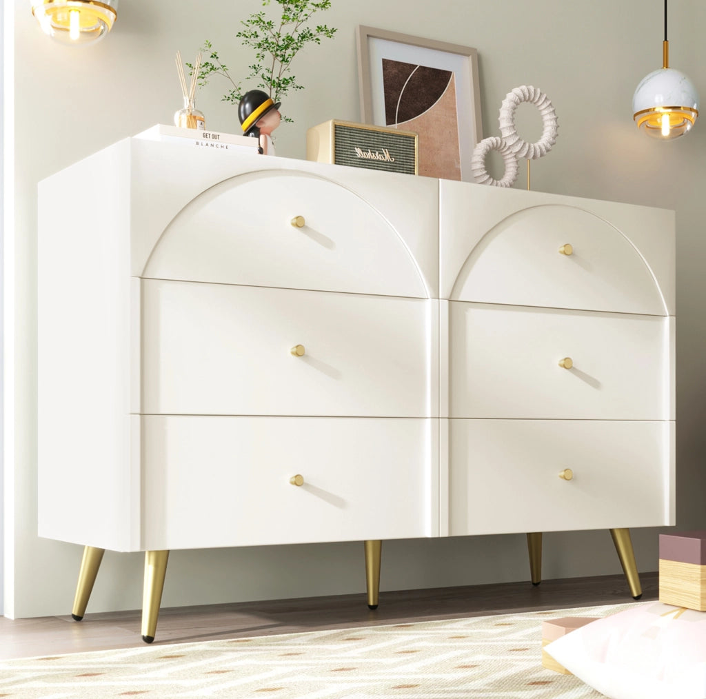 Cassettiera 6 cassetti 120x40x85 cm in pannello truciolare crema bianco HOMVRA
