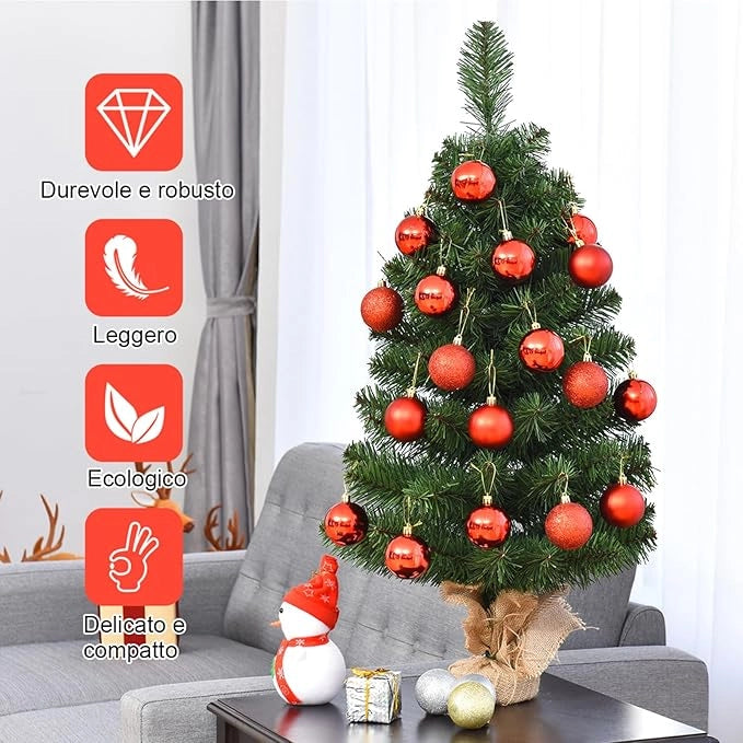 Mini Albero di Natale 60/90 cm, Albero di Natale Piccolo con 67/96 Rami e Base in Cemento, Albero di Natale da Tavolo per Casa, Negozio e Ufficio, Verde (90 x 45,5 x 45,5cm)