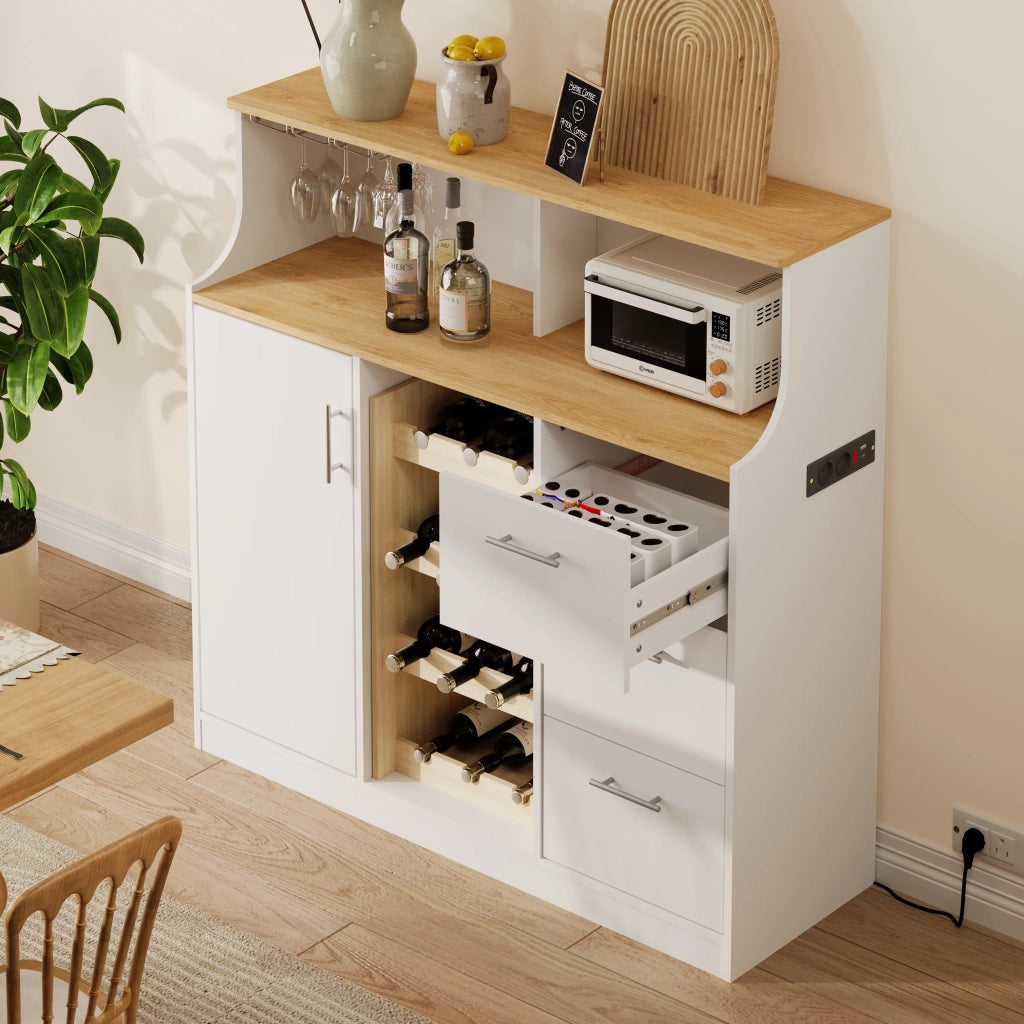 Sideboard Bar con LED, prese, portabicchieri e cantinetta, ampio spazio di archiviazione, ideale per ristorante e cucina