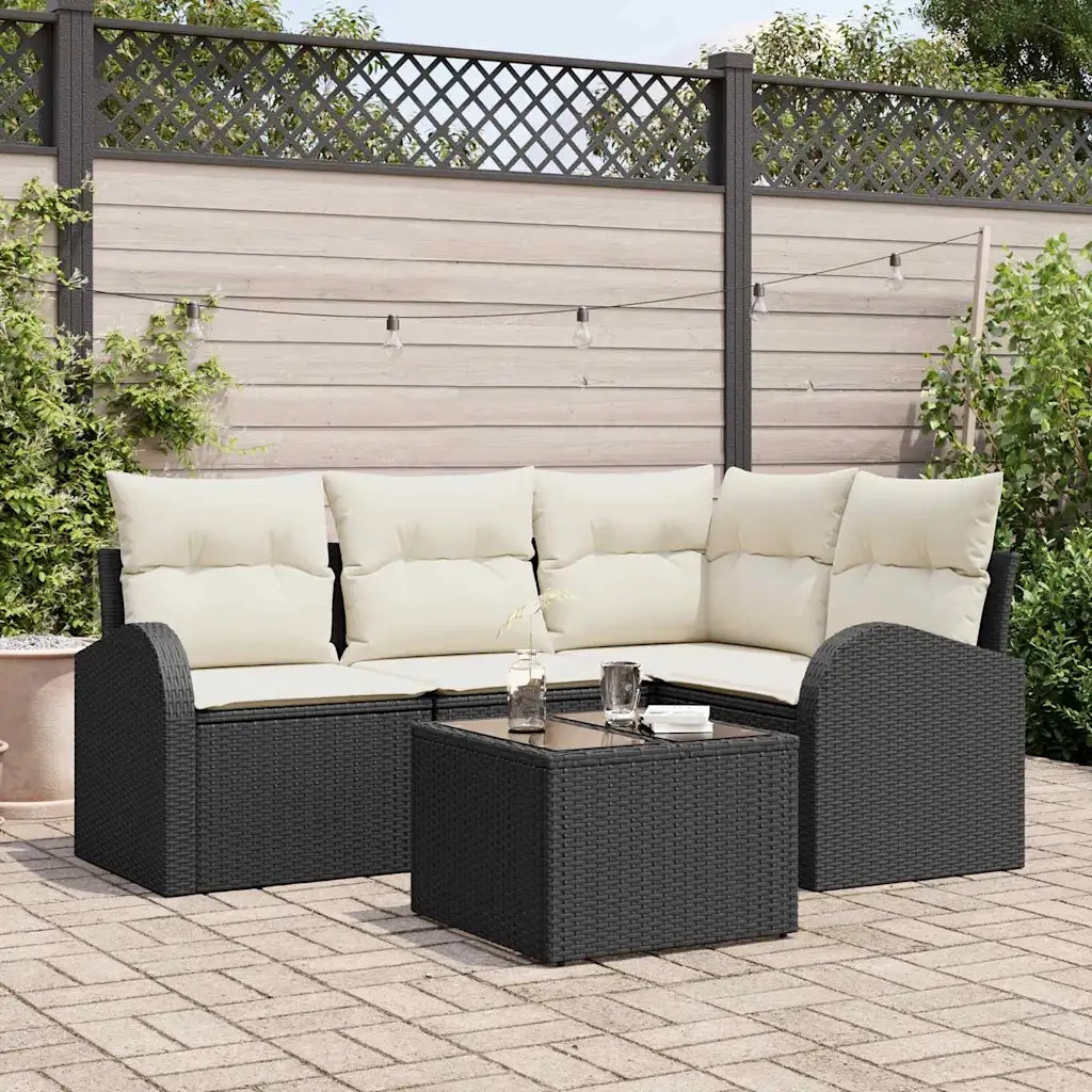 Set Divano da Giardino 5 pcs Nero e Bianco polyrattan