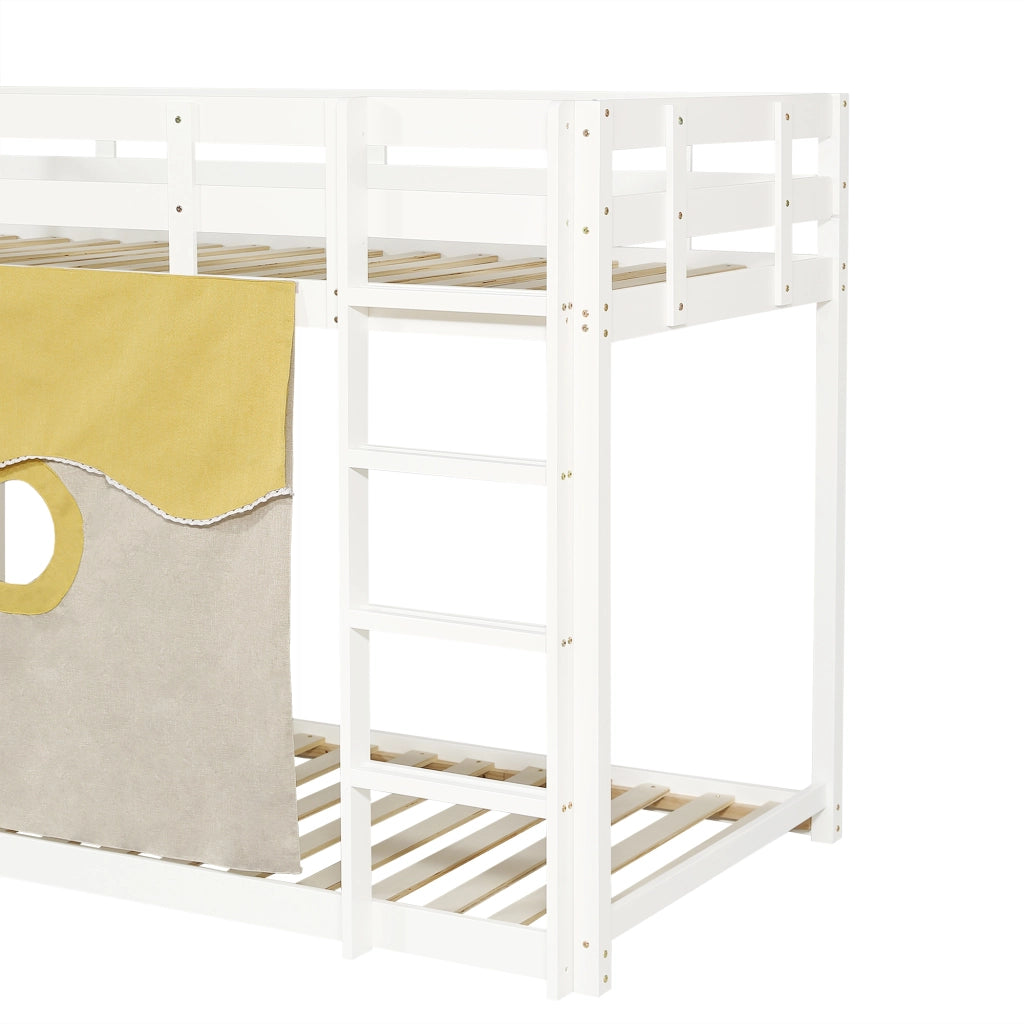 Letto a castello per bambini 90x200 cm con scivolo, scala, tenda e protezioni, bianco