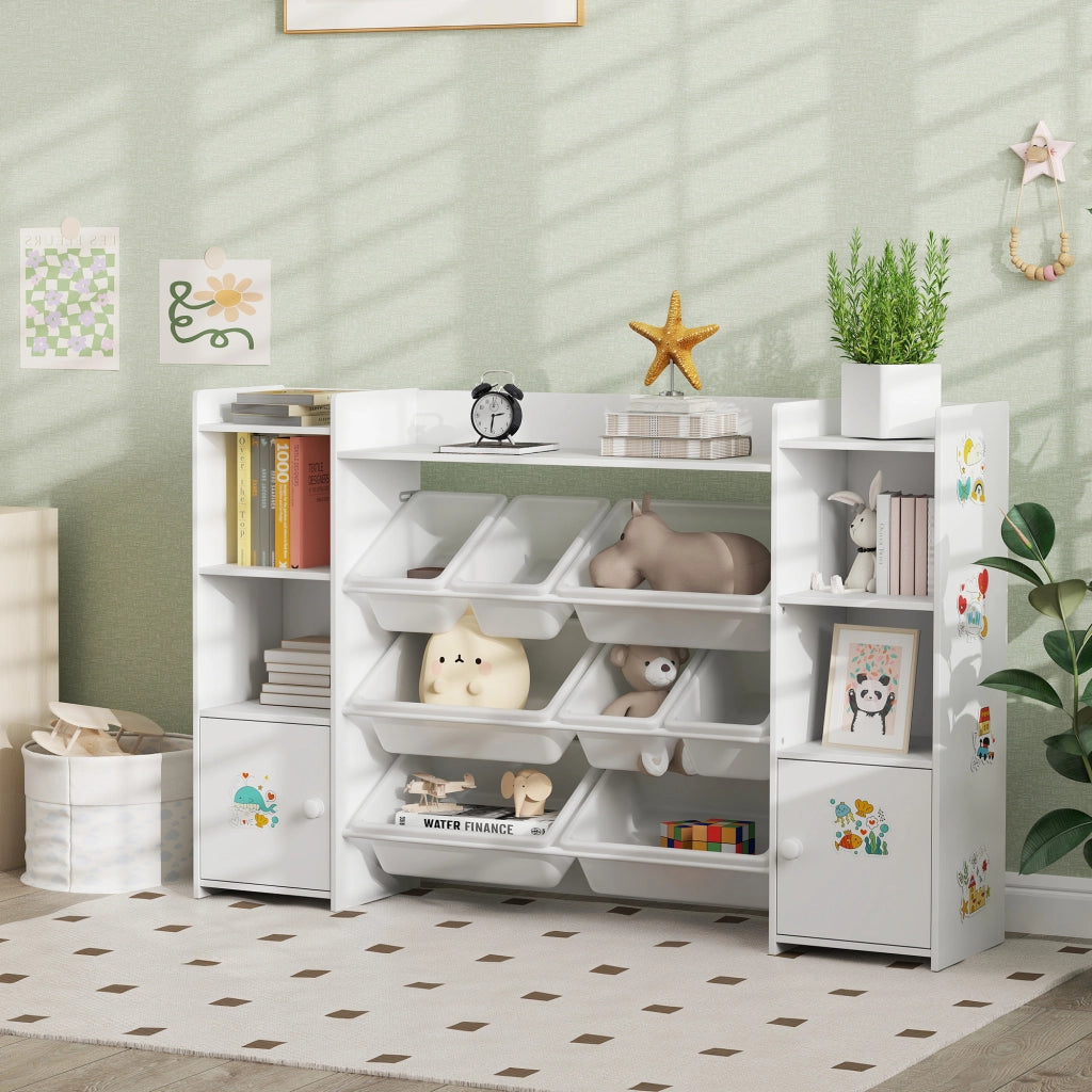 Scaffale portagiochi con 8 cassetti ¨C Xylo ¨C Bianco 140x30x90 cm
