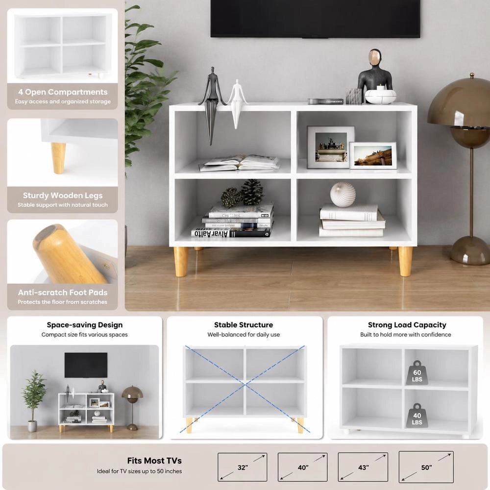 TV Cabinet With Solid Wood Legs White 69.5x30x50 Cm