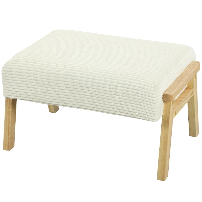 Repose-pied imbottito in Poliestere con gambe in legno, stile retrò, Bianco crema 70 × 46 × 40 cm