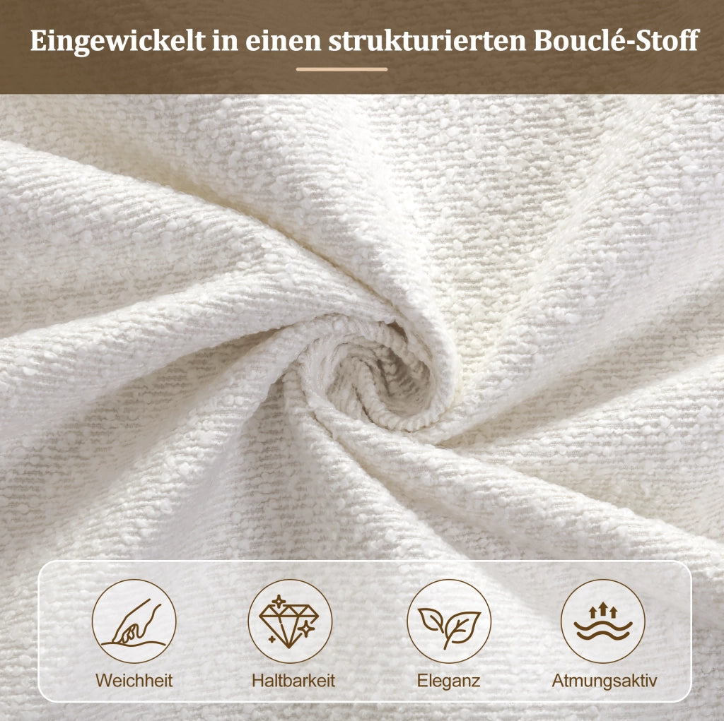 LETTO Matrimoniale Imbottito 160x200 cm Bouclé Bianco con Rete a Doghe