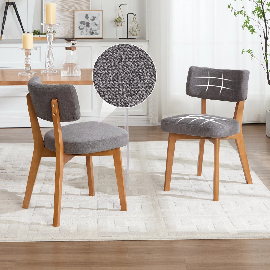 Set 2 sedie da pranzo imbottite grigie con gambe in legno massello HOMVRA