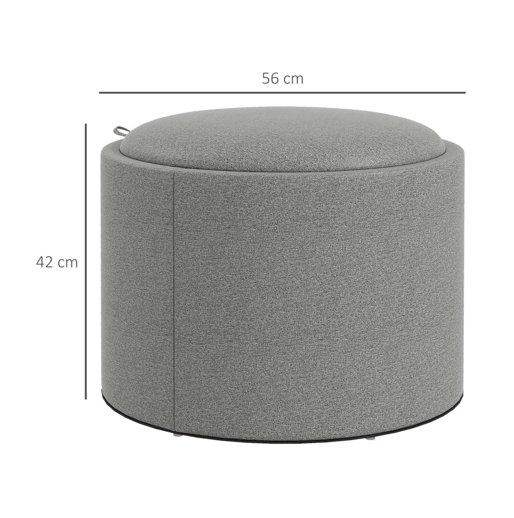 Pouf rotondo con contenitore e coperchio ribaltabile in tessuto effetto lino grigio Ø56 x 42 cm