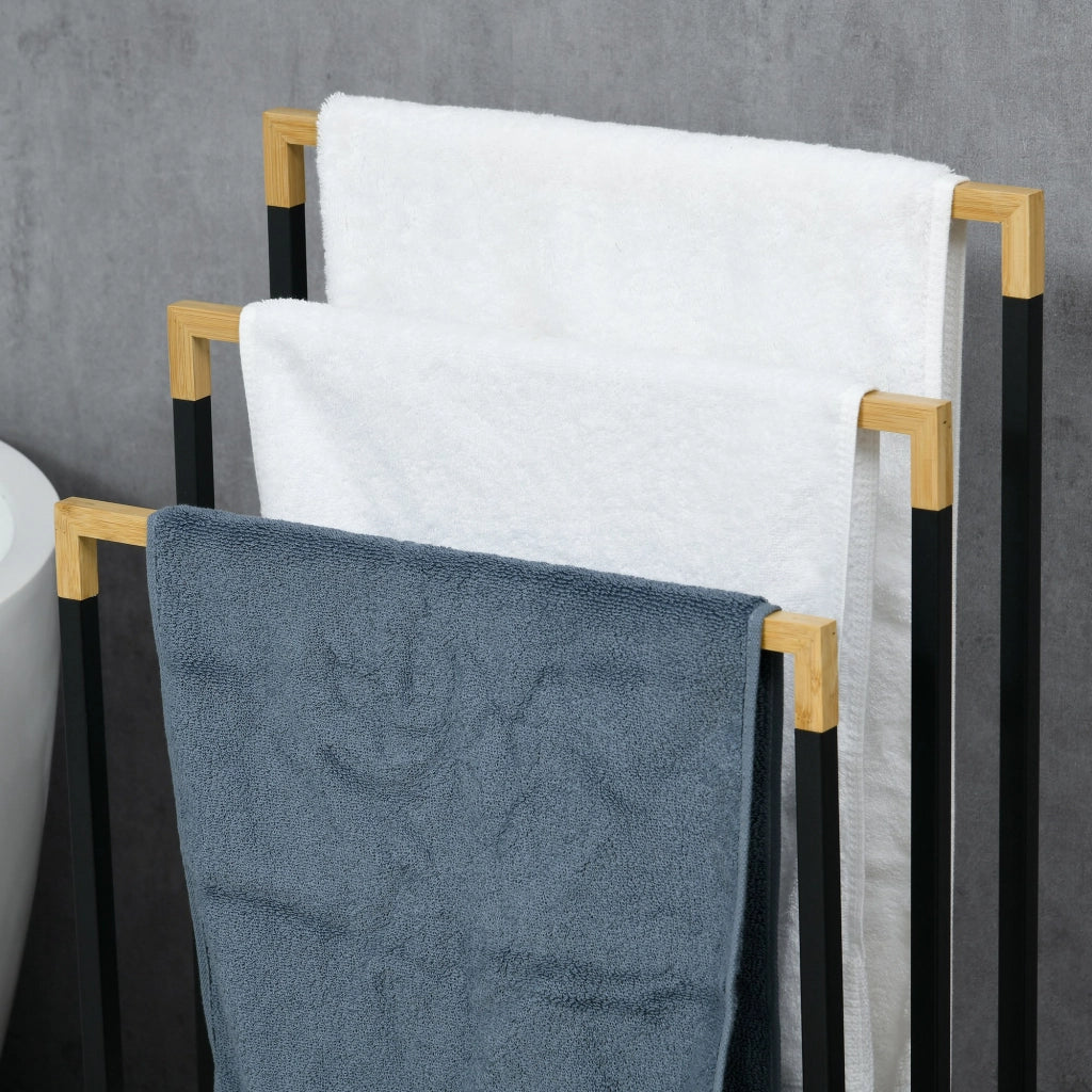 Portasciugamani a Parete Set 3 Barre ¨C Xylo ¨C Bamb¨´ e Metallo Nero 45x22,5x86 cm