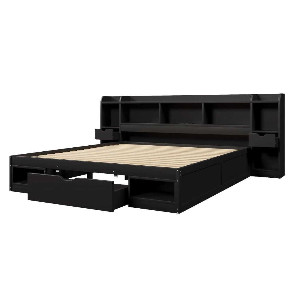 Letto con 3 cassetti e LED ¨C Minimal ¨C Nero 180x200cm