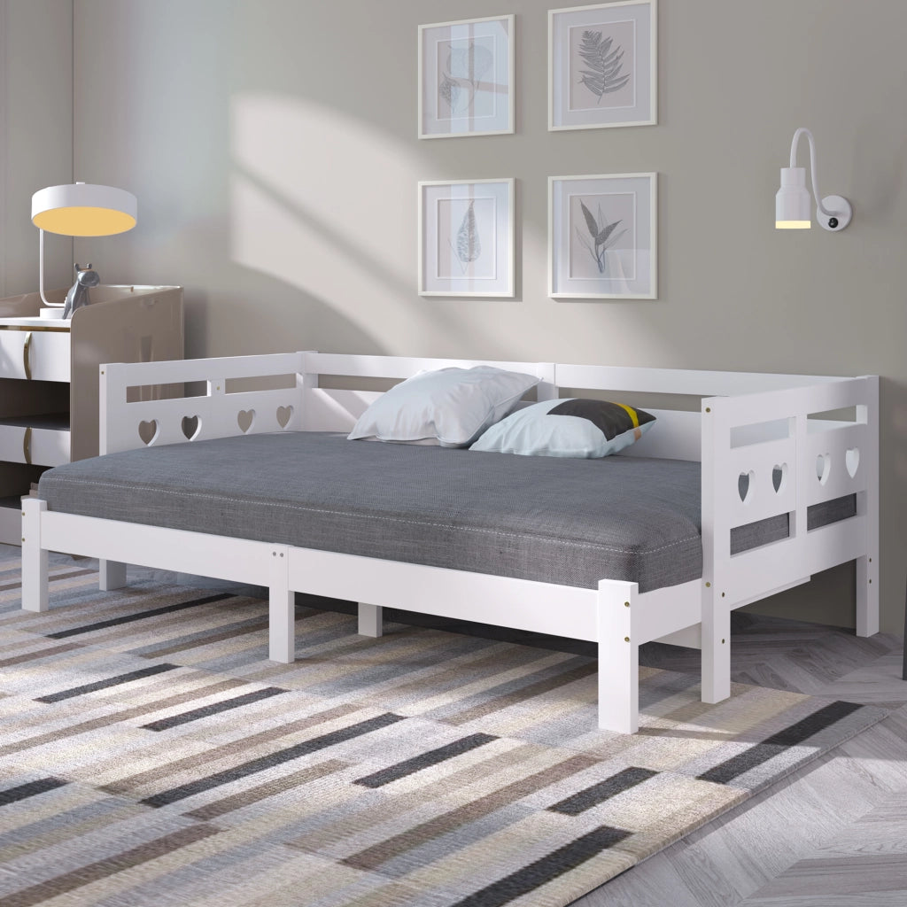 Divano letto estensibile 90 × 200 cm con seconda superficie letto in legno bianco a forma di cuore