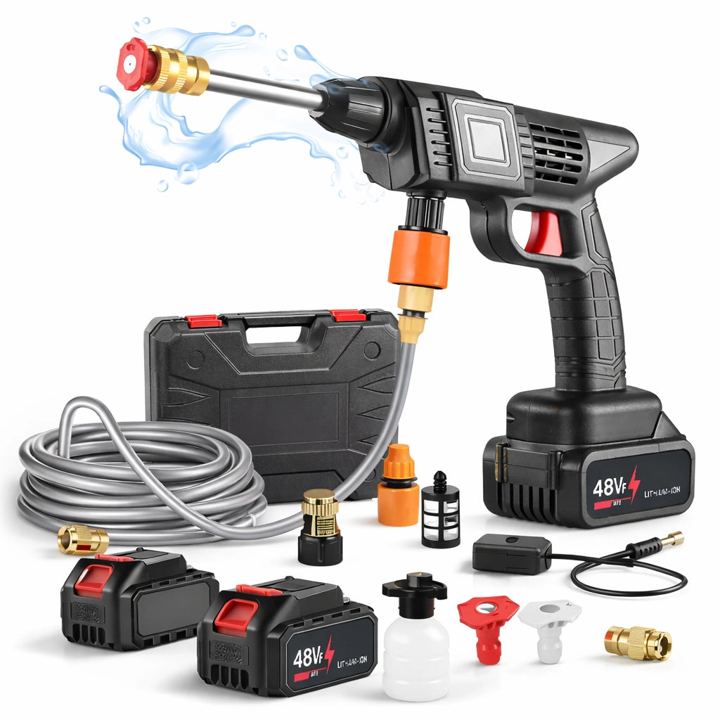 Pistola Idropulitrice a Batteria 48V Portatile Doppia Batteria Ugelli e Accessori
