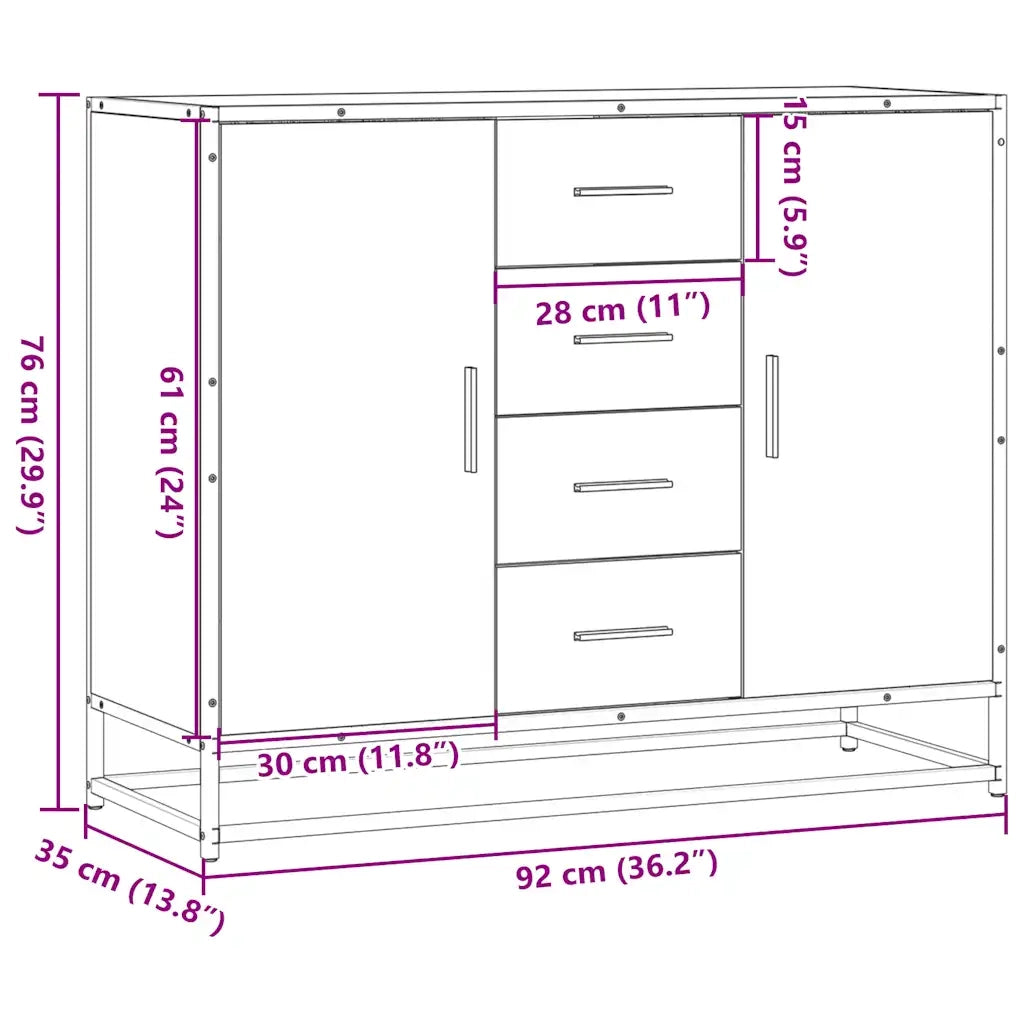 Credenza Rovere Fumo 92x35x76 cm in Legno Multistrato 3300827
