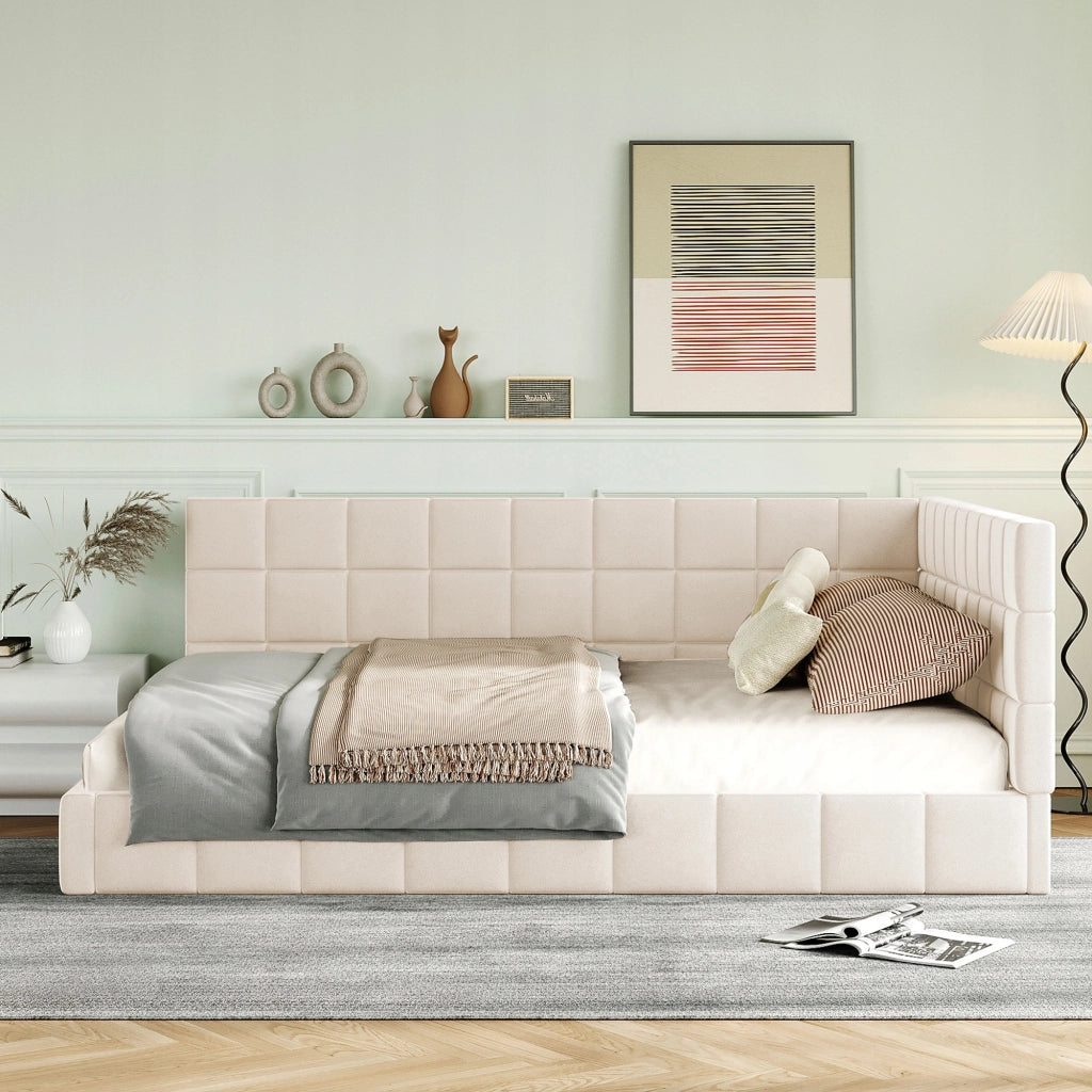 Letto imbottito 140x200 - Xylo - Beige, velluto