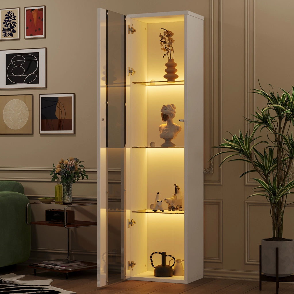 Vetrina 40x29x170 cm a 4 ripiani con LED multicolore controllato via app; bianca