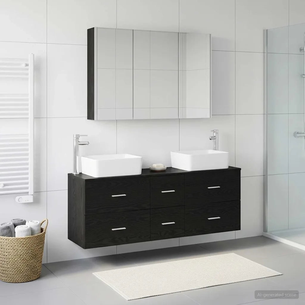 Set di mobili per il bagno 4 pz Rovere Nero 3406864