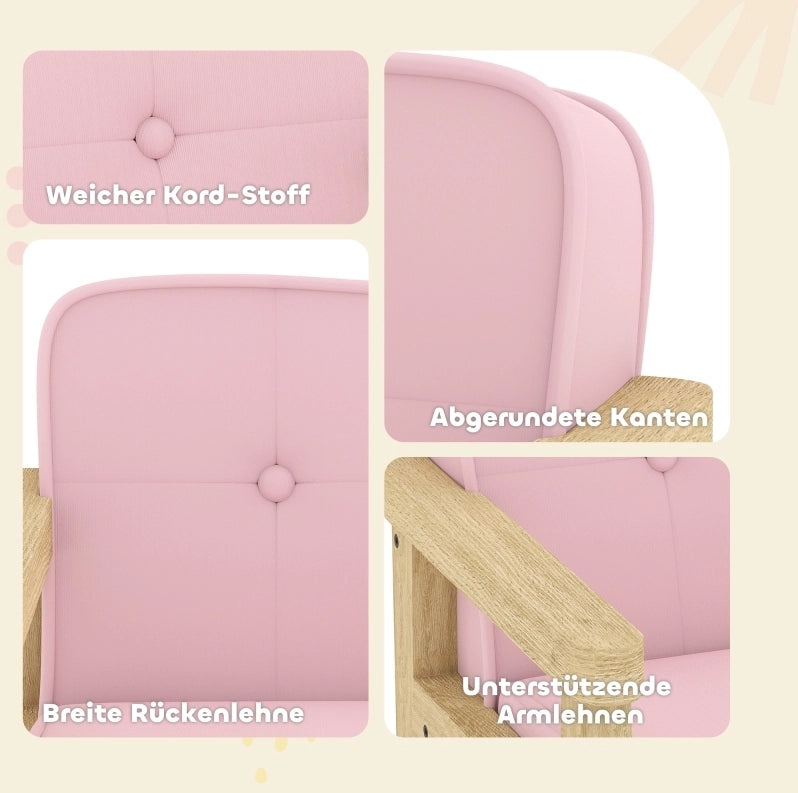 Poltroncina rosa per bambini con rivestimento effetto velluto