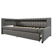 Letto divano 90x200 cm in lino grigio con letto estraibile; LED; USB e USB-C