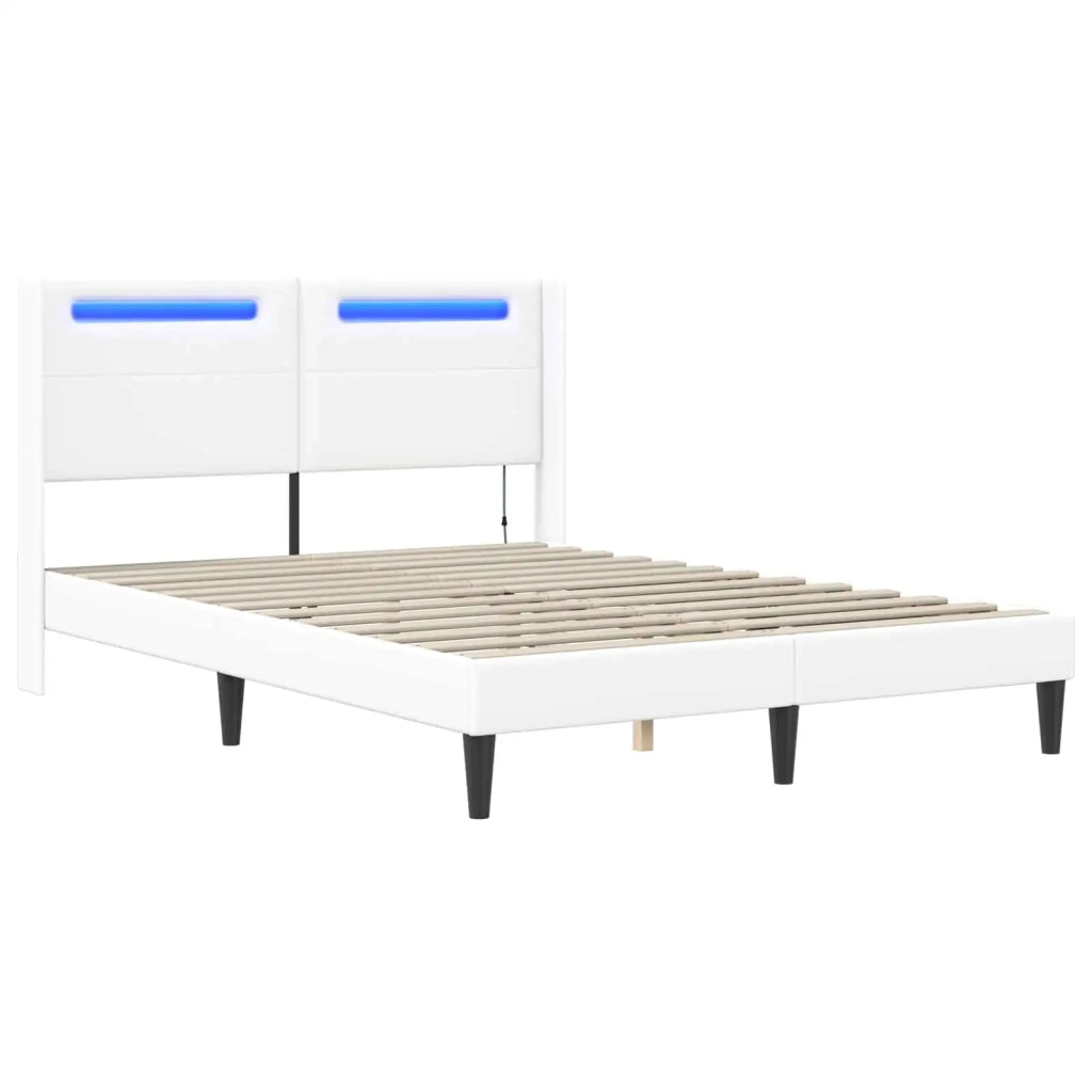 Letto matrimoniale | Letto per adulti | Struttura del letto con testiera Bianco 120 x 200 cm Similpelle